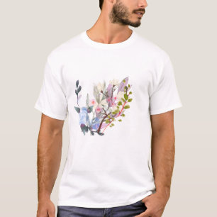 Camiseta Arte Botânica de Flor e Folha Elegante