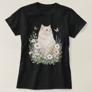 Camiseta Arte Botânica de Flor Silvestre de Gato Creme