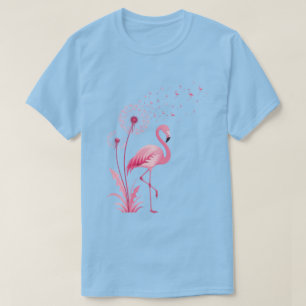 Camiseta Arte Botânica de Pássaros Flamingo Rosa Sonho de