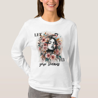 Camiseta Arte Botânica Romântica com Texto Inspirador