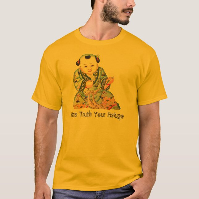 Camiseta Arte budista asiática de riso de Buddha da boa (Frente)