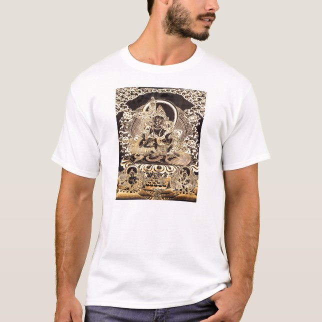 Camiseta Arte budista tibetana preta & Dourado (Frente)