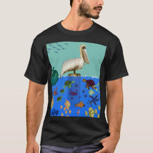 Camiseta Arte caprichosa da vida marinha da vista costeira