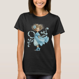 Camiseta Arte Caprichoso da Menina da Flor Azul Cottagecore