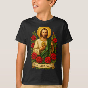 Camiseta Arte Católica de São Judas Tadeu com Rosas Vermelh