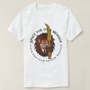 Camiseta Arte Circular de Rosto de Leão com Texto Personali