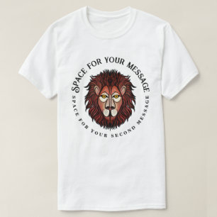 Camiseta Arte Circular de Rosto de Leão com Texto Personali