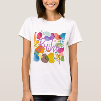 Camiseta Arte Colorida Abstrata Botânica Boho Recorte