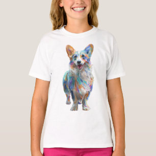 Camiseta Arte Colorida Cachorro Corgi Pintado Infantil