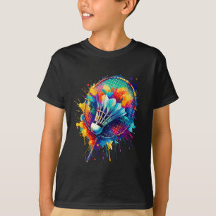 Camiseta Arte Colorida de Borrifo Jogador de Badminton Pete