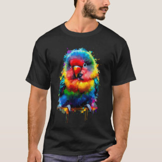 Camiseta Arte Colorida de Borrifo Lovebird Observação de Pá
