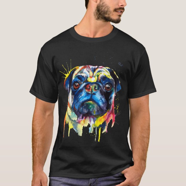 Camiseta Arte Colorida de Cachorro Pug (Frente)
