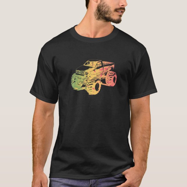 Camiseta Arte Colorida de Caminhão Monstro (Frente)
