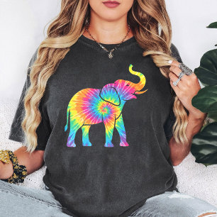 Camiseta Arte Colorida de Elefante com Tie Dye