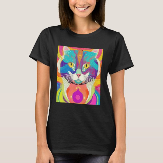 Camiseta Arte colorida de gato (Frente)