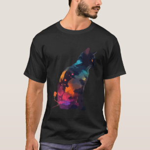 Camiseta Arte Colorida de Gato Fofo para Amantes de Aquarel