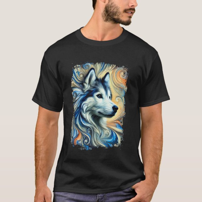 Camiseta Arte Colorida de Husky Fofa (Frente)