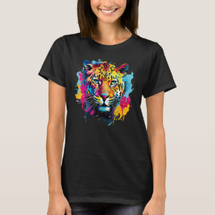 Camiseta Arte Colorida de Jaguar com Efeito Splash Amante d