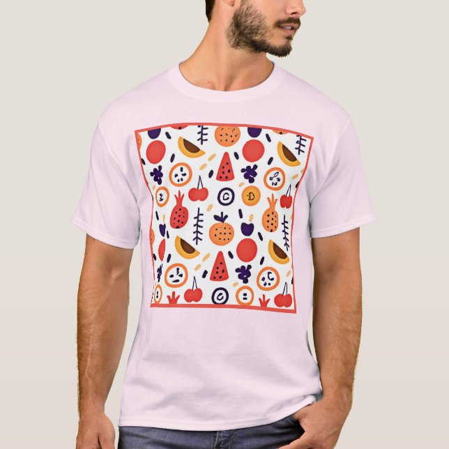 Camiseta Arte Colorida de Padrão do Fruta (Frente)