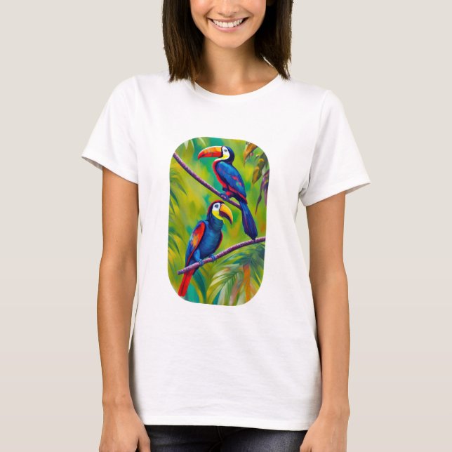 Camiseta Arte Colorida de Pássaros Turianos (Frente)