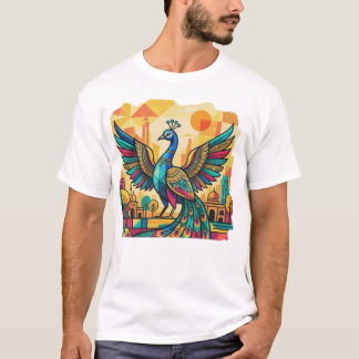 Camiseta Arte Colorida de Pavão | Ilustração de Pavão India