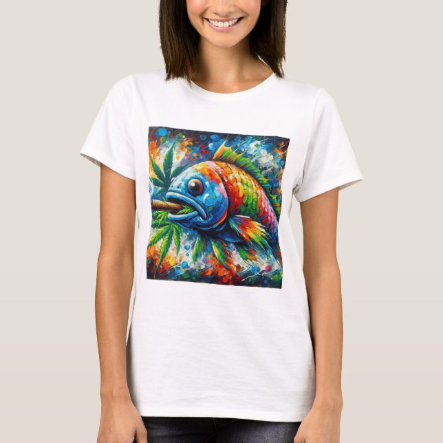 Camiseta Arte Colorida de Peixe Abstrato (Frente)