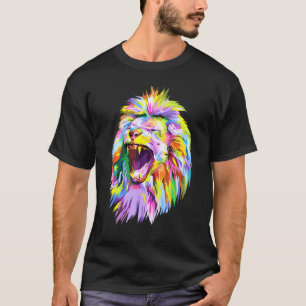 Camiseta Arte Colorida De Pop De Cabeça De Leão Para Leões