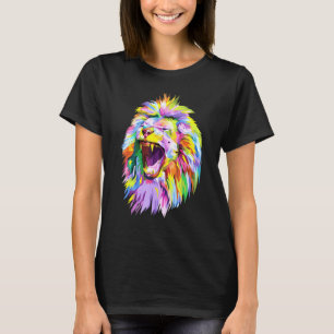 Camiseta Arte Colorida De Pop De Cabeça De Leão Para Leões