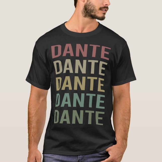 Camiseta Arte Colorida de Texto - Nome Dante (Frente)