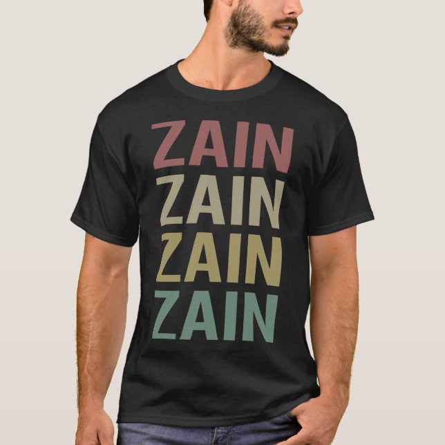 Camiseta Arte Colorida de Texto - Nome do Zain (Frente)