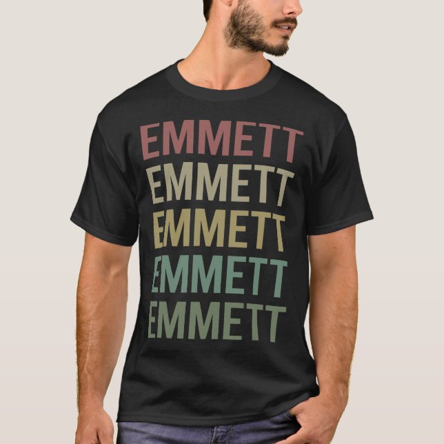 Camiseta Arte Colorida de Texto - Nome Emmett (Frente)