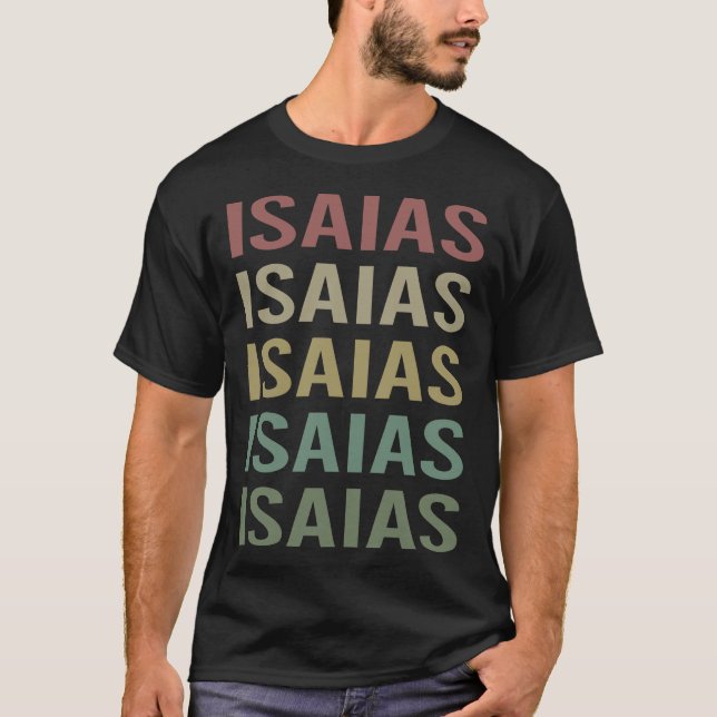 Camiseta Arte Colorida de Texto - Nome Isaias (Frente)