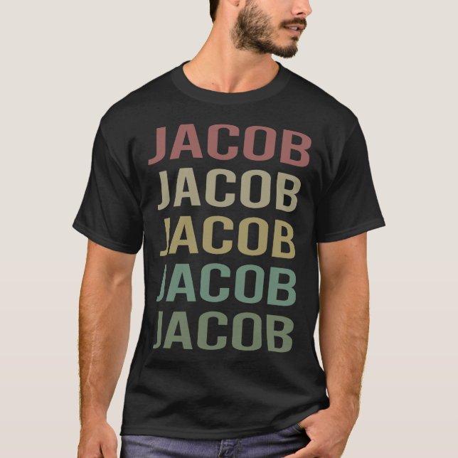 Camiseta Arte Colorida de Texto - Nome Jacob (Frente)