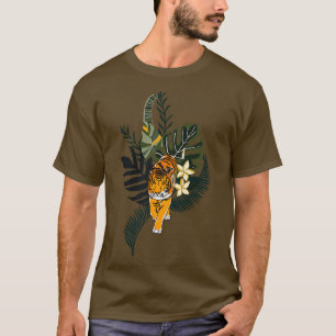 Camiseta Arte Colorida De Tigre Com Folhas Tropicais