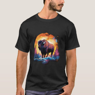 Camiseta Arte Colorida de Vida Selvagem de Búfalo Arte de A