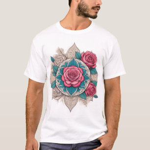 Camiseta Arte Colorida - Desenho do Padrão Espiritual de Fl
