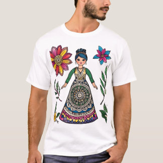 Camiseta Arte Colorida - Desenho do Padrão Espiritual de Fl