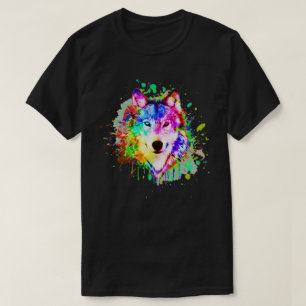 Camiseta Arte Colorida do Lobo de Tinta
