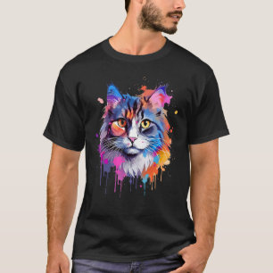 Camiseta Arte Colorida do Rosto de Gato Ragamuffin