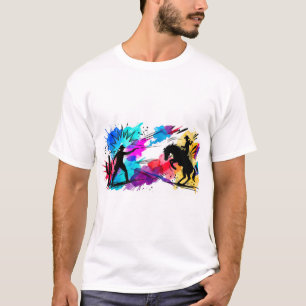 Camiseta Arte Colorida em Aquarela de Cowboys do Faroeste