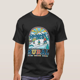 Camiseta Arte Colorida Ilustrada de Montanha Cena de Esqui
