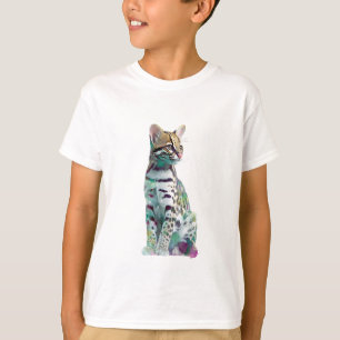 Camiseta Arte Colorida Malhada de Gato Selvagem Ocelote Inf
