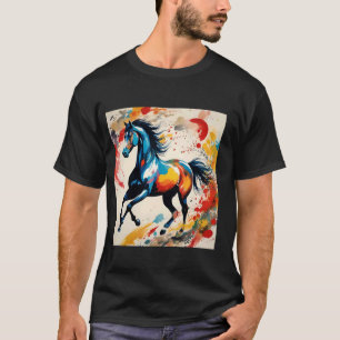 Camiseta Arte colorida representando um cavalo galopando