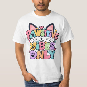 Camiseta Arte com Letras em Bolha de Gato Pastel Vibrações