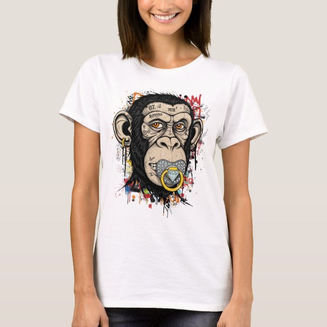 Camiseta Arte com o Macaco do grafite - Estilo da Rua Abstr (Frente)