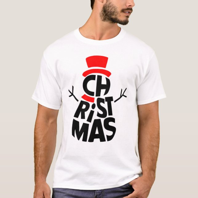 Camiseta Arte com Palavras de Boneco de Neve de Natal (Frente)