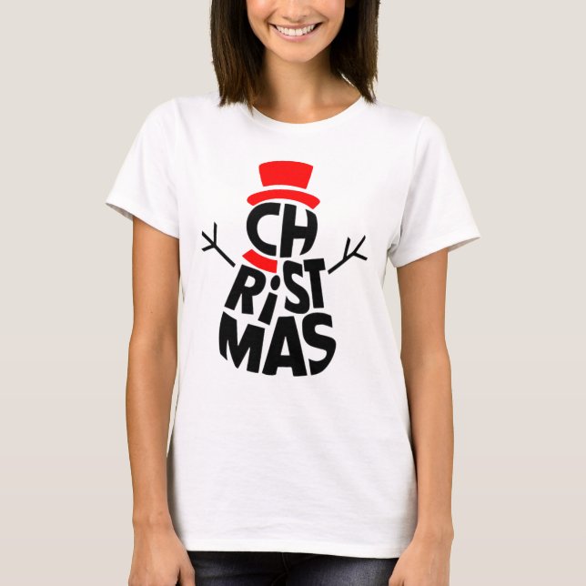 Camiseta Arte com Palavras de Boneco de Neve de Natal (Frente)