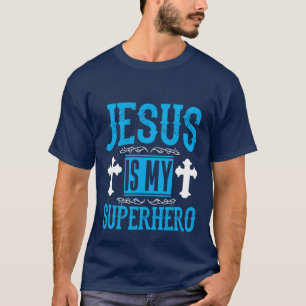 Camiseta Arte com palavras de Jesus Super-Herói Fofo