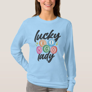 Camiseta Arte com palavras de senhora sortuda e fofa de Bin