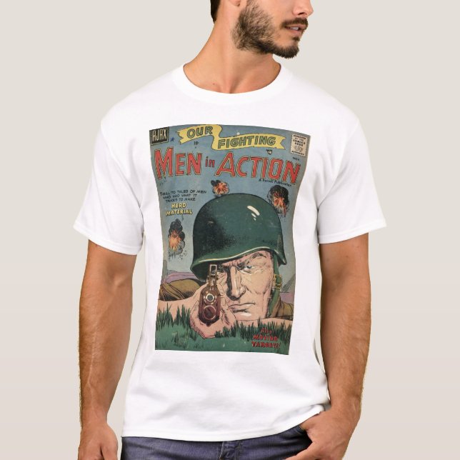 Camiseta Arte cómica da época dourada - homens na ação (Frente)